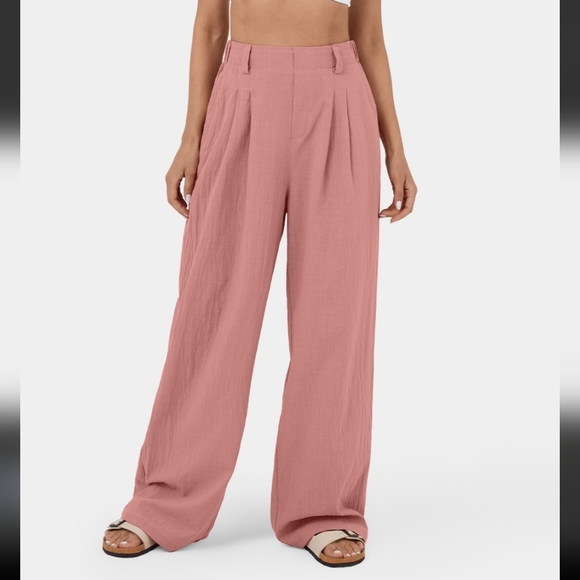 NWT HALARA Plicated Side Pocket Wide Leg Flowy Palazzo Casual Cotton Pant - Picture 5 of 10